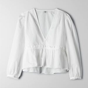 Aritzia Sunday Best Jinx White Peplum V-Neck Blouse